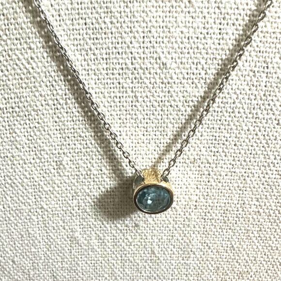 925 India Dainty Minimalist Necklace Sterling Silver gold tone Blue Casual Boho - Picture 2 of 9